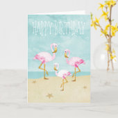 Carte Watercolor Pink Flamingos on the Beach (Fleur jaune)