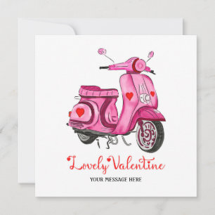 Carte Watercolor Pink Scooter Valentine's Day Greeting