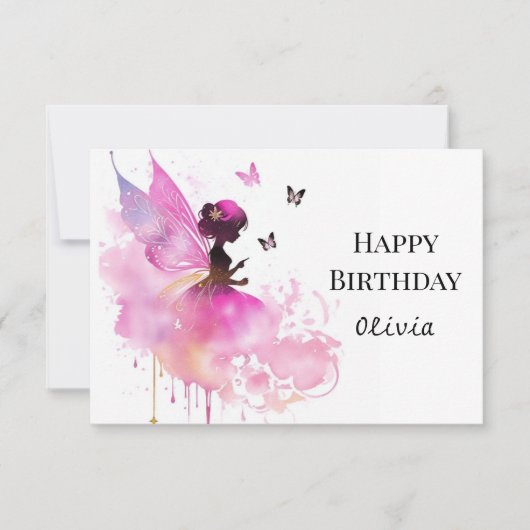 Carte Watercolor Princess Digital Fairy Anniversaire (Devant)