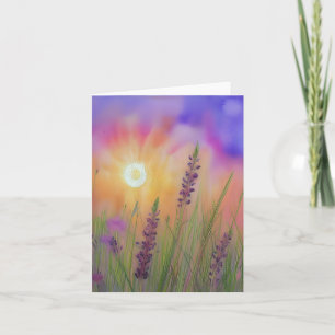 Carte Watercolor purple wildflowers sunset customizable