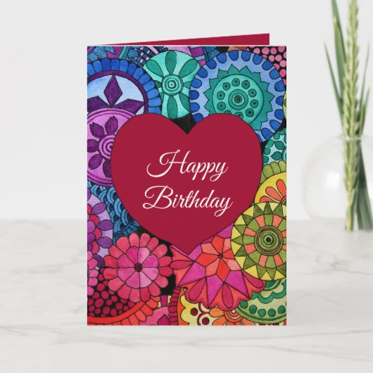 Carte Watercolor Rainbow Mandala With Heart (Devant)