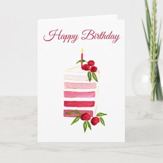 Carte Watercolor Raspberry Cake Birthday Card (Devant)