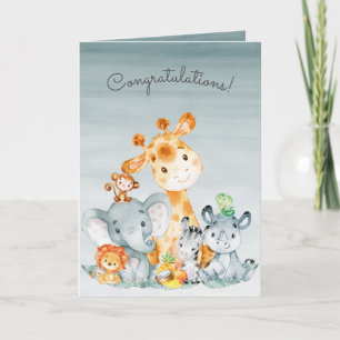 Carte Watercolor Safari Jungle Animaux Félicitations