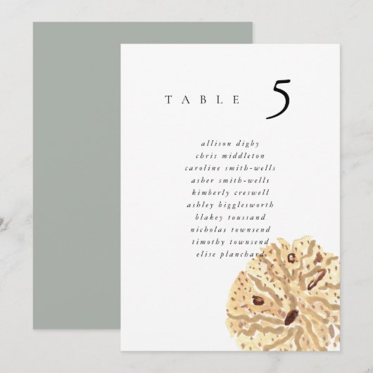 Carte Watercolor Sand Dollar 5x7" Wedding Seat Chart (Devant / Derrière)