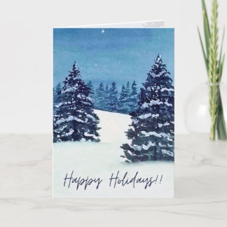 Carte Watercolor snowy trees, Folded Holiday Card