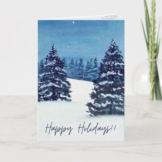 Carte Watercolor snowy trees, Folded Holiday Card (Devant)