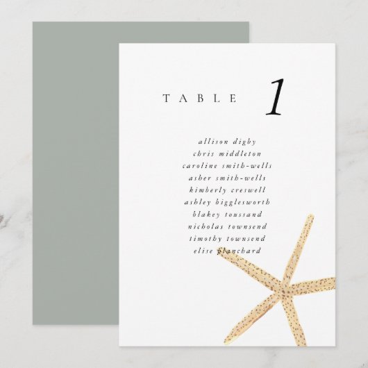 Carte Watercolor Starfish Beach 5x7" Wedding Seat Chart (Devant / Derrière)