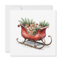 Watercolor Vintage Christmas Sleigh