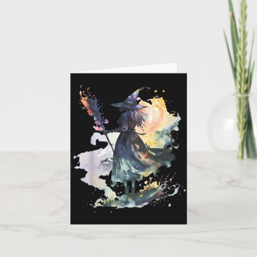 Carte Watercolor Witch Halloween Fall Autumn Art Paintin (Devant)