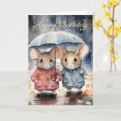 Carte Watercolour Mice in The Rain (Fleur jaune)