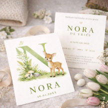 Waterverf Hert Monogram N Geboortekaartje