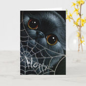 CARTE WEB HALLOWEEN CHAT PERSAN NOIR (Fleur jaune)