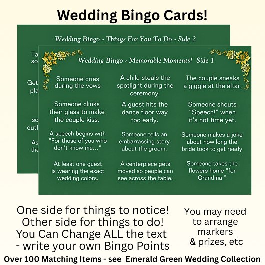 Carte Wedding BINGO! Game for Guests Emerald Green