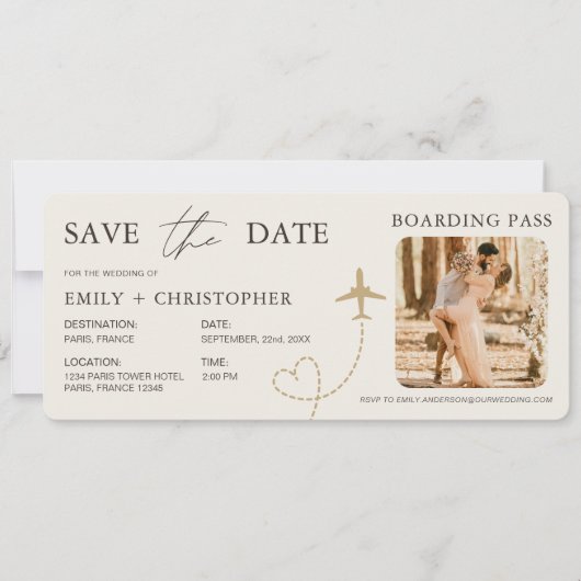 Carte Wedding Boarding Pass Plane QR Code (Devant)