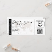 Carte Wedding Boarding Pass Save The Date With QR Code (Devant/Arrière en situation)