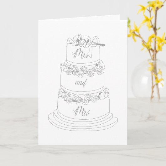 Carte Wedding Cake Design Mrs & Mrs (Fleur jaune)