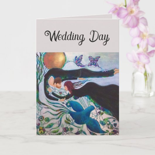 Carte Wedding Day Couple in Love Whimsical Art  (Orchidée)
