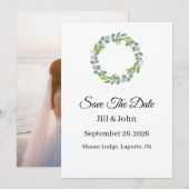 Carte Wedding Eucalyptus Wreath Vertical  Save the Date  (Devant / Derrière)