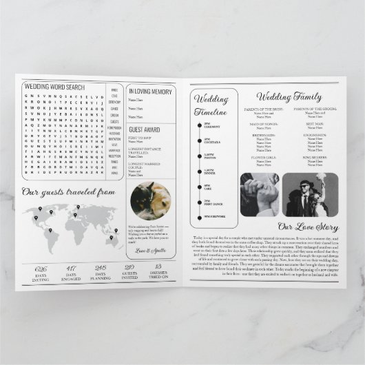 Carte Wedding Newspaper Program Classic Black & White  (Intérieur)