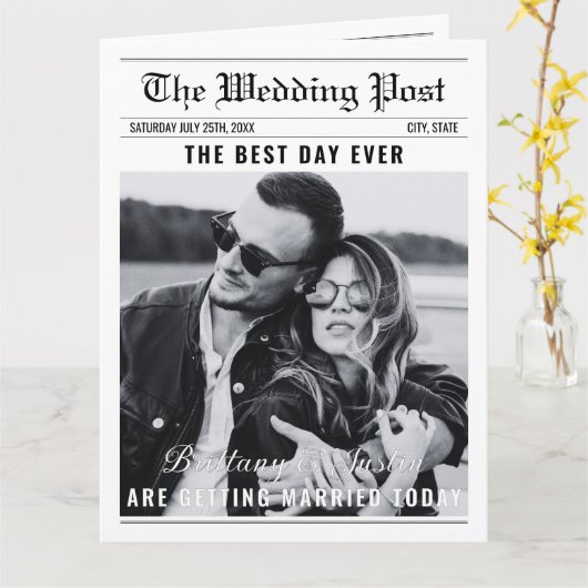 Carte Wedding Newspaper Program Classic Black & White  (Fleur jaune)