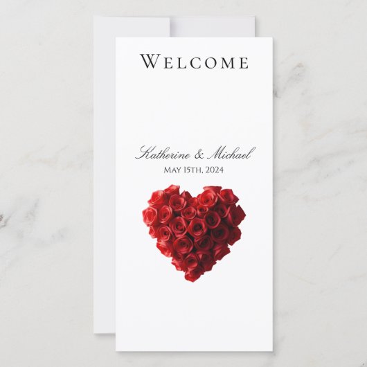 Carte Wedding Program-Heart Shaped Red Roses- (Devant)