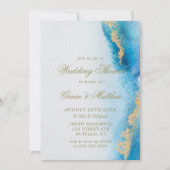 Carte Wedding shower Ocean Blue Gold Agate (Devant)