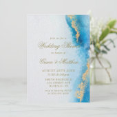 Carte Wedding shower Ocean Blue Gold Agate (Debout devant)