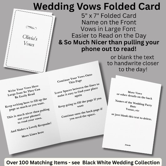 Carte Wedding Vows Folded Card Black White