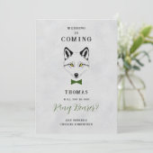 Carte Wedding Wolf Ring Bearer Grey Shades Green Bow Tie (Debout devant)
