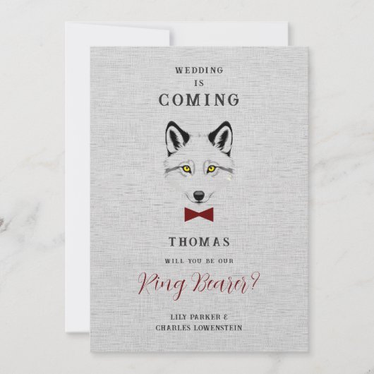 Carte Wedding Wolf Ring Bearer Grey Shades Red Bow Tie (Devant)