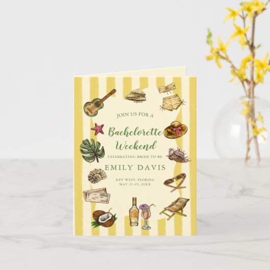Carte Week-end de bachelorette d'été jaune et vert (Fleur jaune)