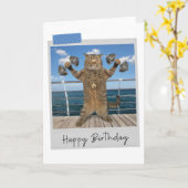 Carte Weighlifter Cat Funny Birthday Card (Fleur jaune)