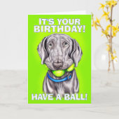 Carte Weimaraner a une balle (Fleur jaune)