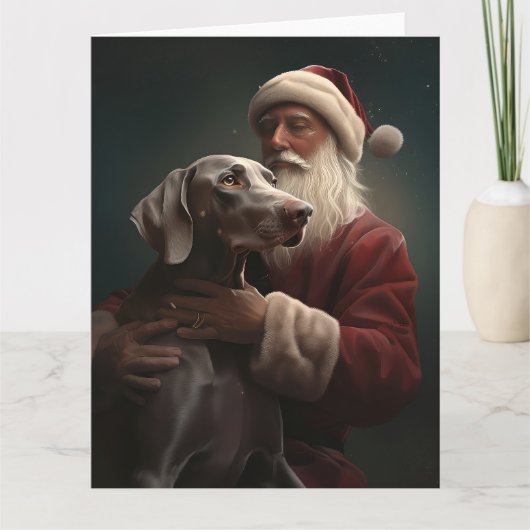 Carte Weimaraner avec Noël Festif du Père Noël (Devant)