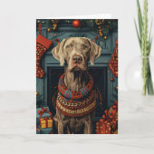 Carte Weimaraner Chien Avec Cheminée Cadeaux De Noël (Devant)