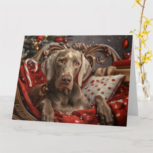 Carte Weimaraner Chien Festif de Noël (Fleur jaune)