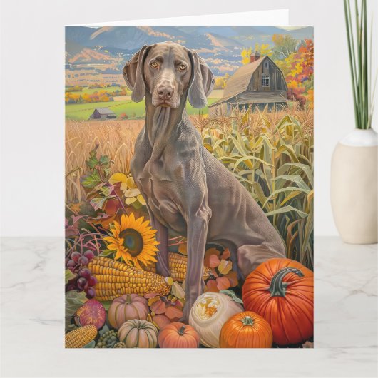 Carte Weimaraner Chien Moisson d'automne Thanksgiving (Devant)