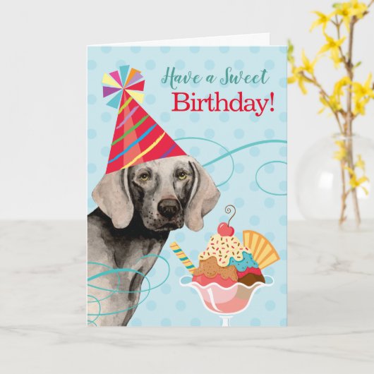 Carte Weimaraner d'anniversaire douce (Fleur jaune)