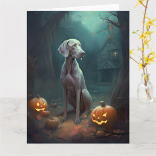 Carte Weimaraner d'Halloween avec citrouilles Épouvantab
