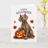 Carte Weimaraner Halloween Diable Chien (Fleur jaune)