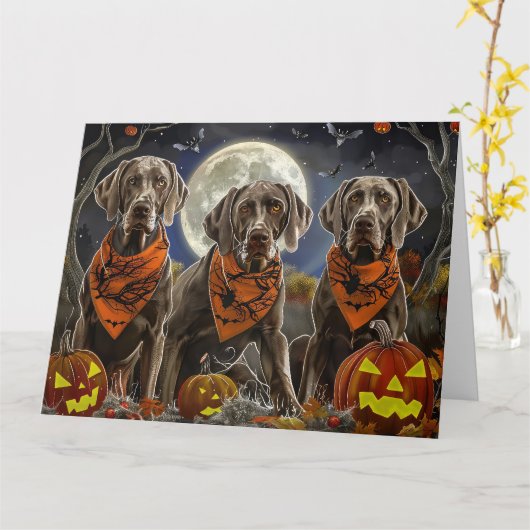 Carte Weimaraner Halloween Épouvantable (Fleur jaune)