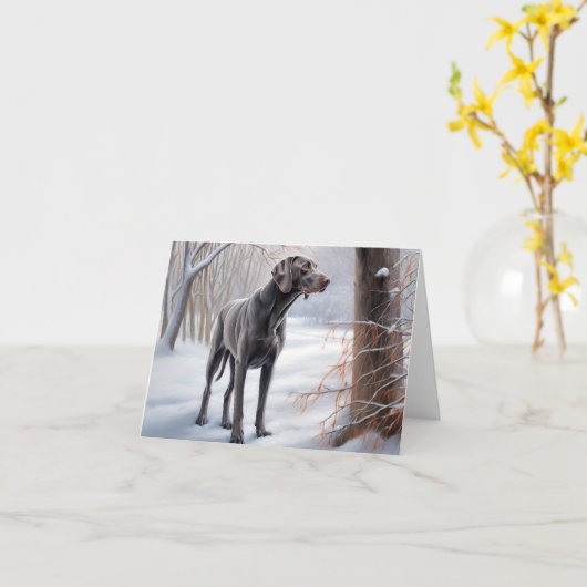 Carte Weimaraner Qu'il neige Noël (Fleur jaune)