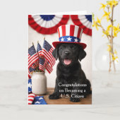 Carte Welcome New American Citizen Patriotic Lab Puppy (Fleur jaune)