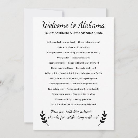 Carte Welcome to Alabama Personalized with Local Phrases (Devant)