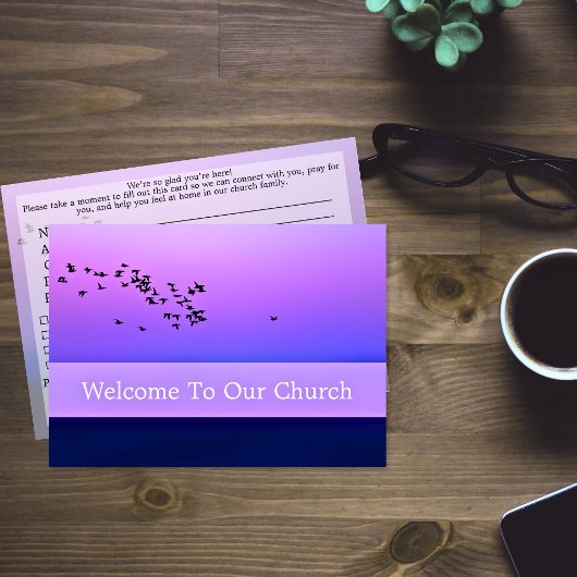 Carte Welcome To Our Church Visitors Purple Sunset