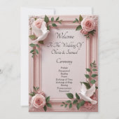 Carte Welcome to Wedding Ceremony, Pink Roses & Doves  (Devant)