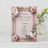 Carte Welcome to Wedding Ceremony, Pink Roses & Doves  (Debout devant)