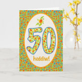 Carte Welsh 50th Birthday Card, Orange Pot Marigolds (Fleur jaune)