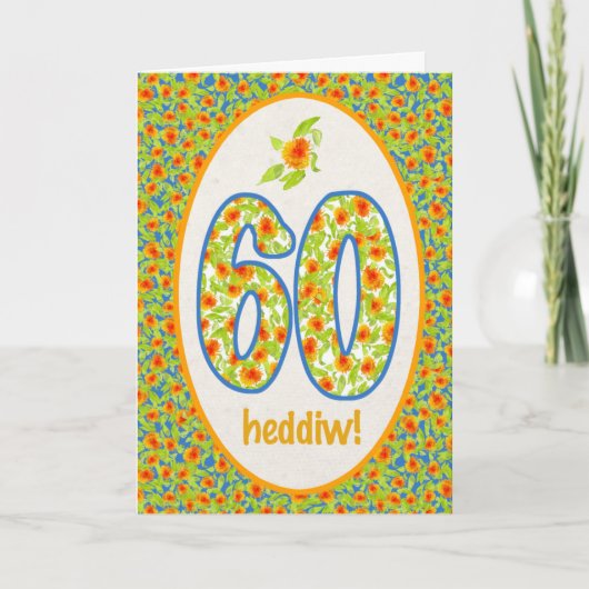Carte Welsh 60th Birthday Card, Orange Pot Marigolds (Devant)