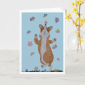 Carte Welsh Corgi et Papillons Joyeuses Pâques (Fleur jaune)